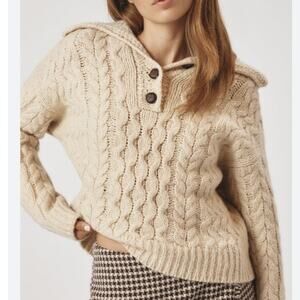 Anthropologie Fisherman Chunky Cable Knit Sweater Collar Buttons Size Small NWT